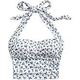 Floerns Women's Floral Tie Shoulder Corset Top Summer V Neck Hanky Hem Crop Tank Top