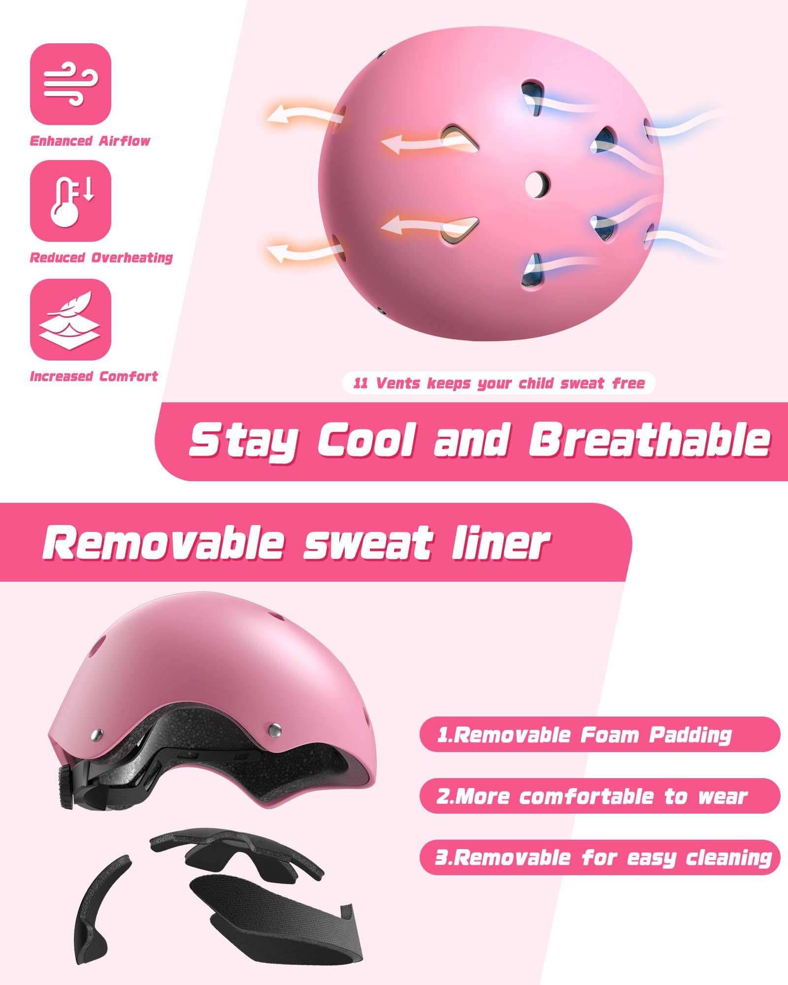 Kids Bike Helmet Set, Adjustable Helmet for Ages 2-3-5-8-14 Year Boys Girls, Toddler Pad Set with Knee and Elbow Pads for Bike, Roller, Skating, Scooter, Longboard and More Sports, 6 Color