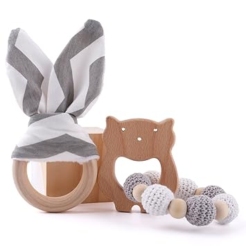 baby tete Teether Baby Teether Krankenpflege Armband Baby 1set / 2pc Kaninchen Teether Ring Krankenschwester Charms Lebensmit