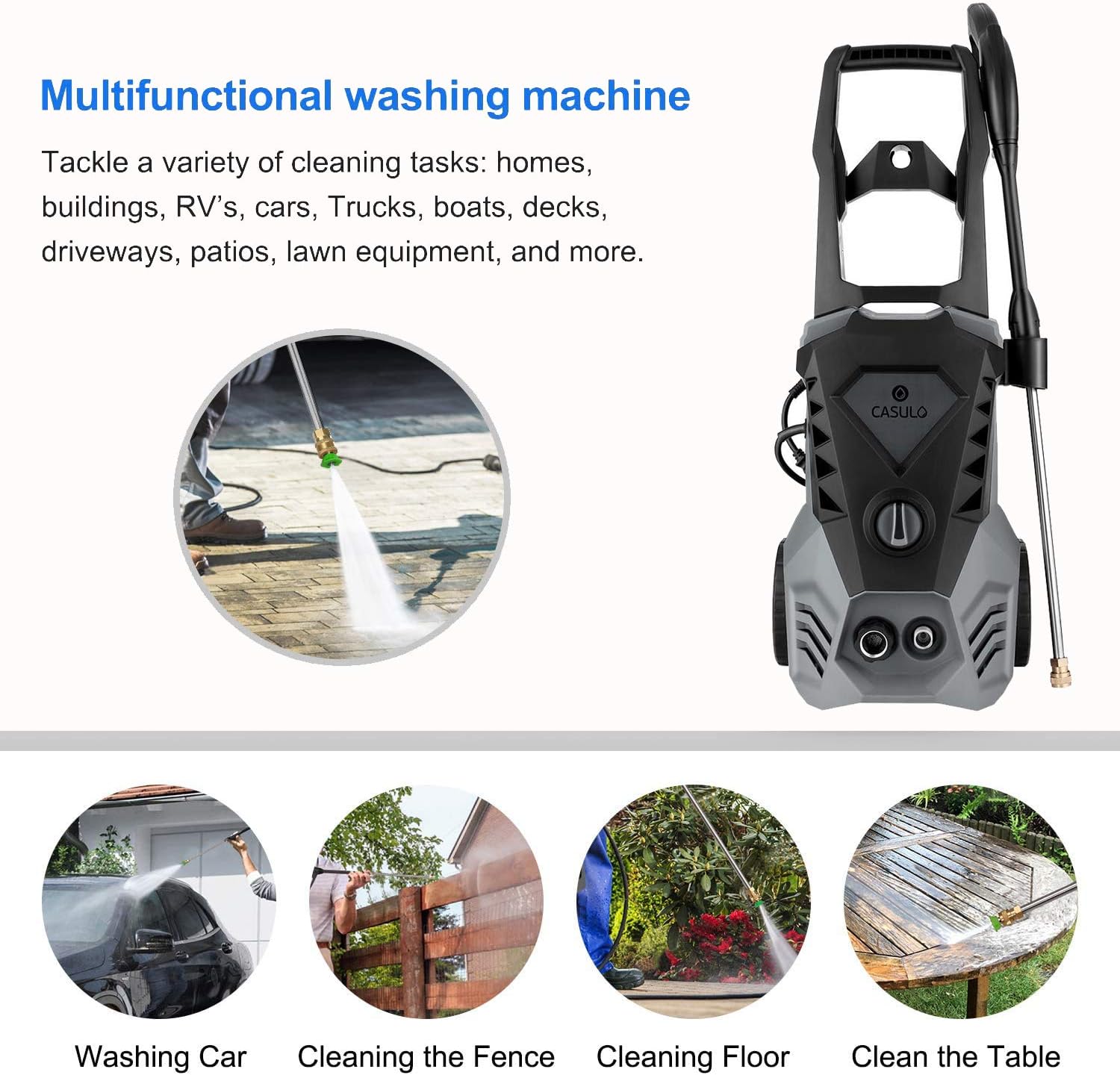 Electric Pressure Washer 3500 PSI Max 2.6GPM 1800W High Power Washer with 5 Nozzles Adjustable, 32ft Cable, Detergent Tank, Spray Gun, Pressure Washer Gray for Car/Garden/Home/Driveways [US Stock] : Garden & Outdoor