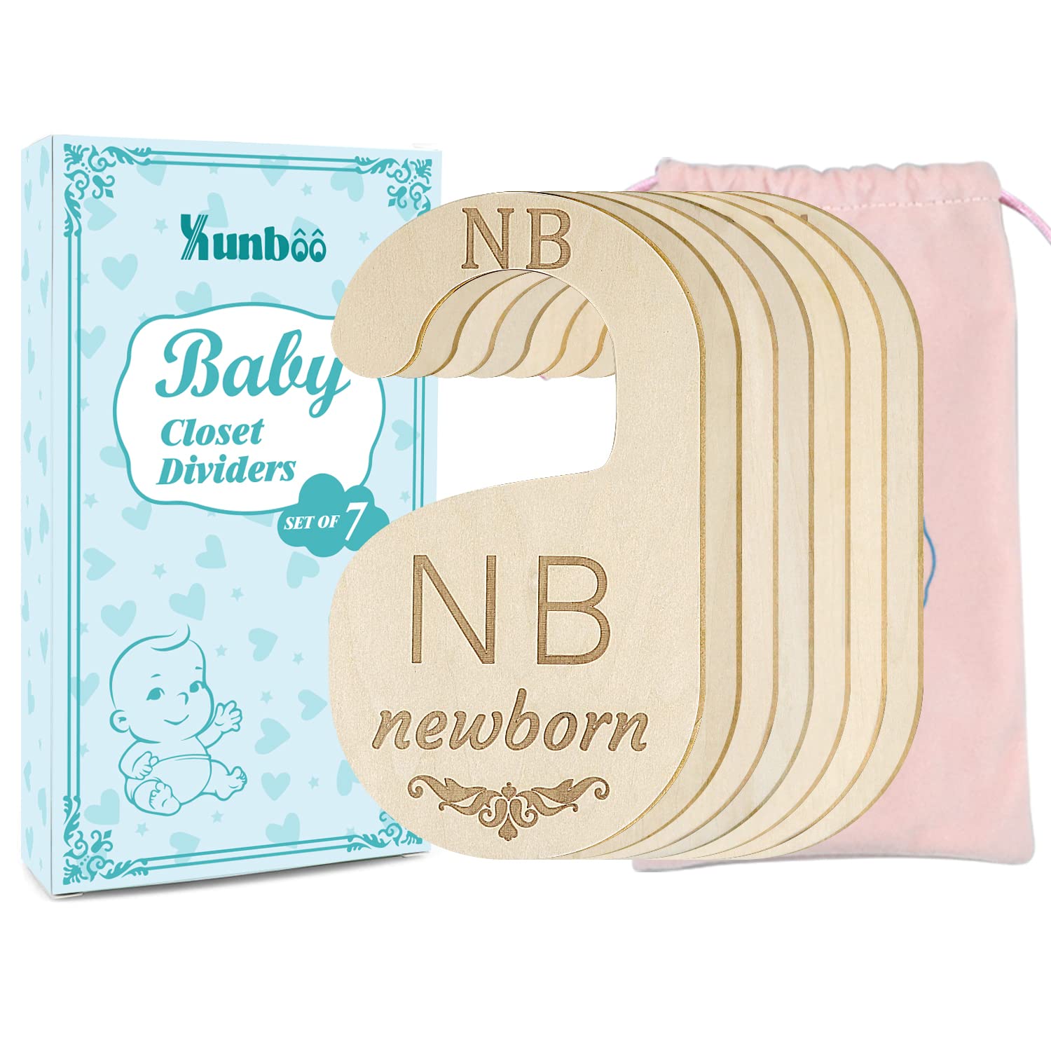 Wooden Baby Closet Divider Double Side and Thicken Baby Closet Organizers Set of 7 Baby Clothes Organizer, Gift Wrapped (Classic)