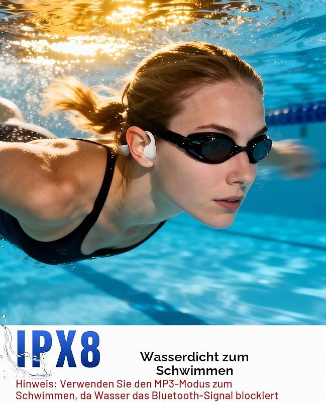 Knochenschall Kopfhörer Schwimmen, IPX8, 8 GB MP3, Bluetooth 6.0