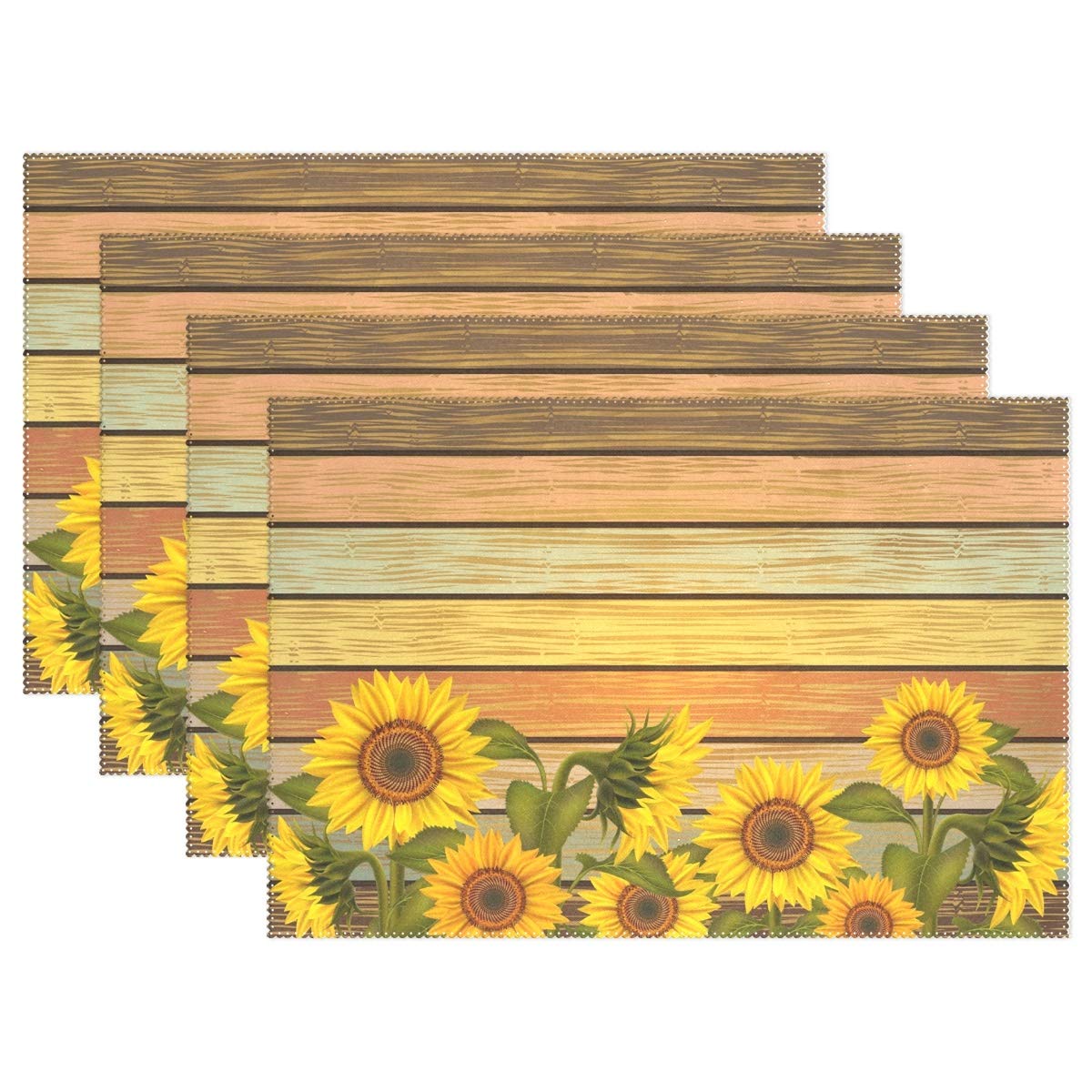 ALAZA Placemats Set of 4, Floral Yellow Sunflowers And Leaves Dining Table Children Kids Place Mats Kitchen Mats for Household Hotel D¨¦cor