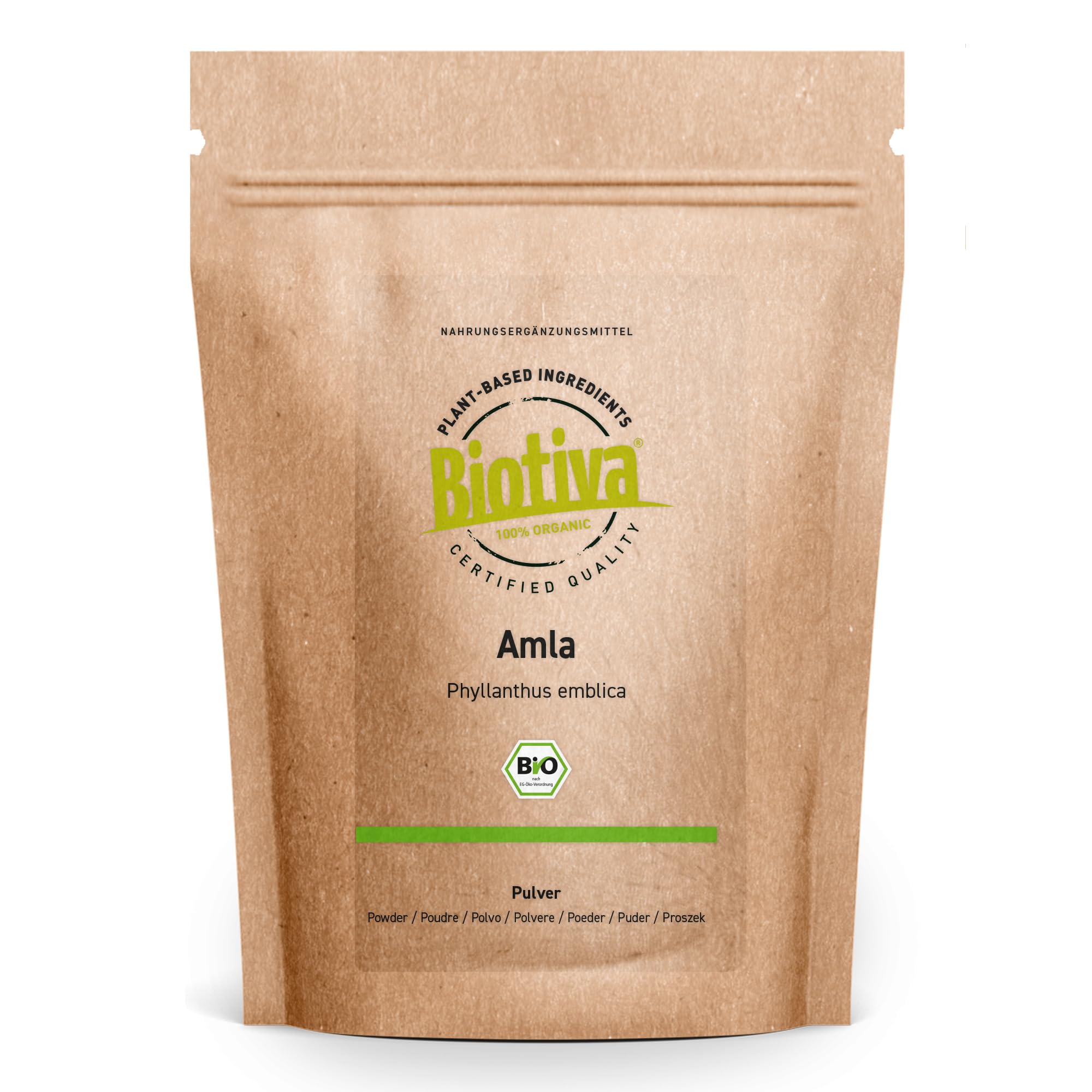 Biotiva Amla Powder Organic 250g - Phyllanthus emblica - Indian Gooseberry - no separating agents - no filling agents - ground, packed and controlled in Germany (DE-ECO-005)