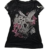 Emo Grunge Top Short Sleeve Y2k Shirts Vintage Streetwear Tops Women 2000s Fashion