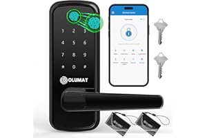 Smart Door Lock, OLUMAT Keyless Entry Door Lock Fingerprint Door Lock with Keypad Digital Door Lock with Handle for Home, Ren