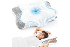 DISSA Neck Pillow Cervical Memory Foam Pillows for Pain Relief Sleeping, Ergonomic Pillow for Shoulder Pain, Contour Pillow for Side, Back & Stomach Sleepers Pillow with Adjustable Height(White)