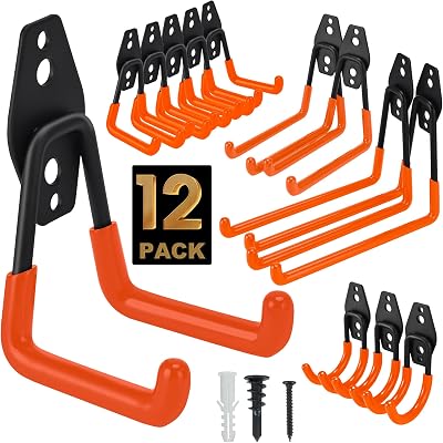 TECHSHARE Garage Hooks 12 Pack Heavy Duty Wall Hooks 4 Sizes with Screws