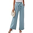 Heymoments Women's Wide Leg Lounge Pants with Pockets Lightweight High Waisted Adjustable Tie Knot Loose Trousers