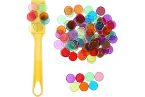 TCHENSWZ Magnetic Bingo Wand with Metal Ringed Chips for Counting School/Game Chips Plastic Markers Education Tool for Students,Yellow(1 Pack)