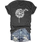 Sunidol Women Dandelion Graphic T-Shirt Short Sleeve Summer Crewneck Casual Loose Cotton Trendy Printed Tee Tops