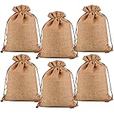 Lucky Monet 25/50/100PCS Burlap Gift Bags Wedding Hessian Jute Bags Linen Jewelry Pouches with Drawstring for Birthday, Party, Wedding Favors, Present, Art and DIY Craft (50Pcs, Coffee, 7” x 9”)