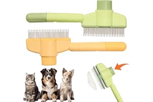 MeowAroma Pet Hair Removal Comb Flea Comb, 2 Pcs Cat De-shedding Combs with Release Button, Cat Grooming Brush with Safe Stainless-Steel Teeth for Long and Short Hair Cats, Cats Brush for Shedding
