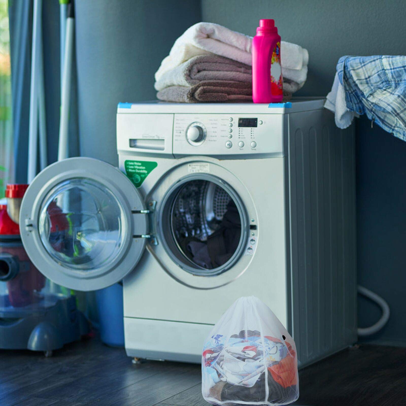 TAZEMAT 4 Sizes Laundry Bags for Washing Machine Drawstring Reusable Net Mesh Bag for Delicates Bra Knitwear Underwear Socks White Laundry Bags Baby Cloths Travel Storage Washing Ball Lint Remover