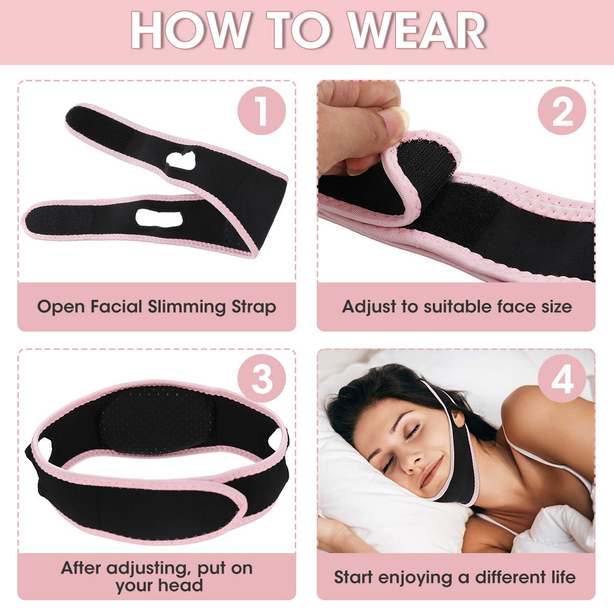 OUTERDO Facial Slimming Strap, Pain Free Lift the Face V line Shape Anti Wrinkle Chin Mask for Women for Face Neck and Chin Lift Double Effect Adjustable Pink : Beauty