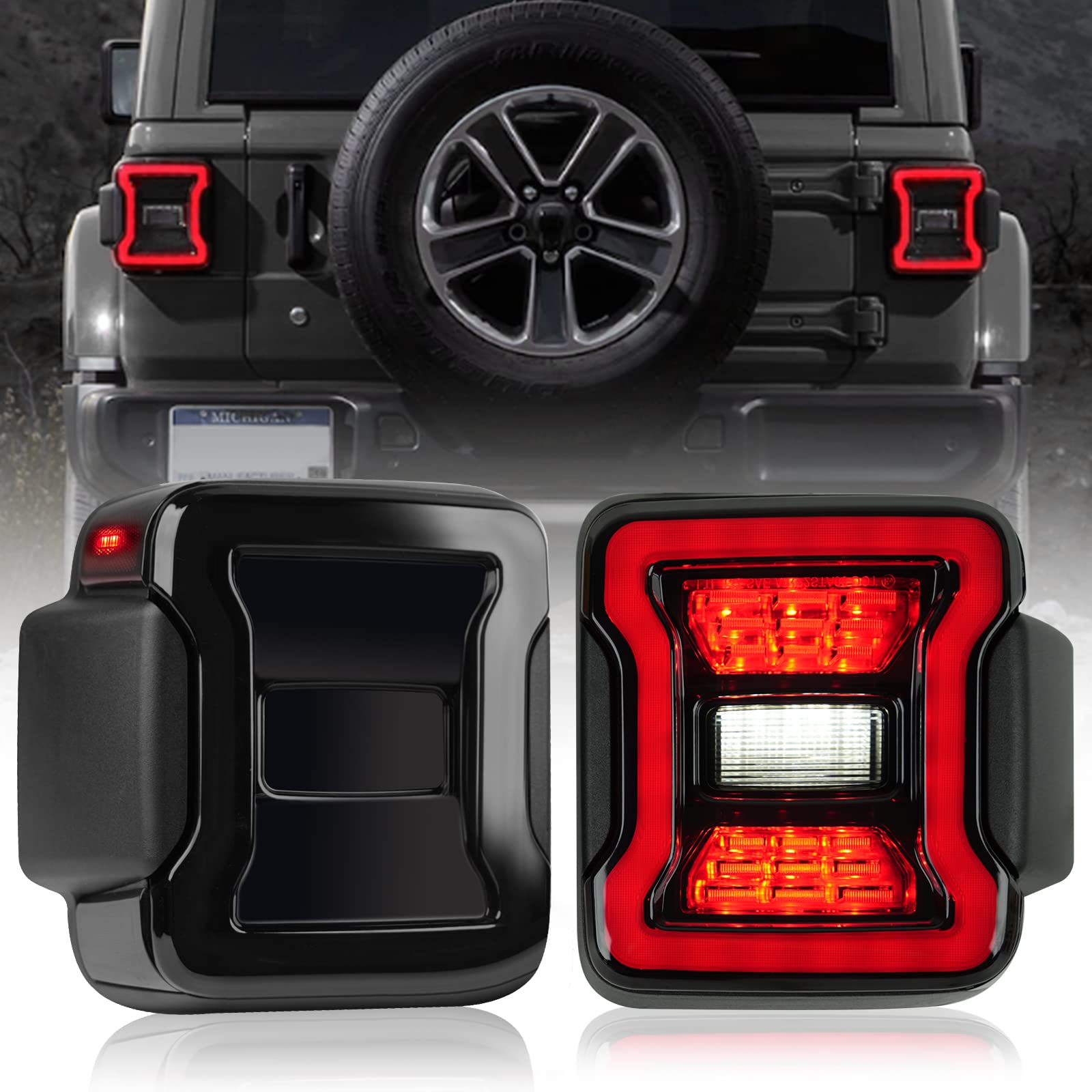 Photo 1 of LitMiRaCle Smoke lens LED Tail Lights Compatible with Jeep Wrangler JL 2018-2024, Brake Light Reverse Light Turn Signal Lamp Running Lights Side Marker Light Assembly