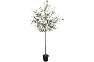 SAKSUN Faux Olive Tree 7FT Artificial Indoor, Fake Olive Tree 84" Tall Large Topiary Artificial Silk Plants with Wood Trunk and Lifelike Fruits for Home Office Decor and Housewarming Gift