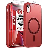 LeYi for iPhone-XR Phone Case Red with Screen Protector X2 + Camera Cover X2:[ MagSafe Compatible] Magnetic Cases for i Phone 10 iphoneXR Military Grade Protective Slim Matte Funda para 10XR, Red