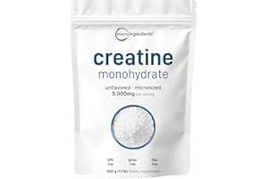 MICRO INGREDIENTS Instant Creatine Monohydrate Powder 500 Grams (1.1 Lb), 5000mg Per Serv, Micronized Creatine Powder, Unflavored, Pure, No Filler, Keto & Vegan, Easy Dissolve Pre Workout for Women and Men