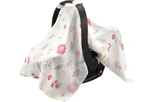 SERAPHY Muslin Car Seat Covers for Babies, Breathable Baby Car Seat Cover for Boys and Girls, Cotton Infant Carseat Canopy Covers -Flowers