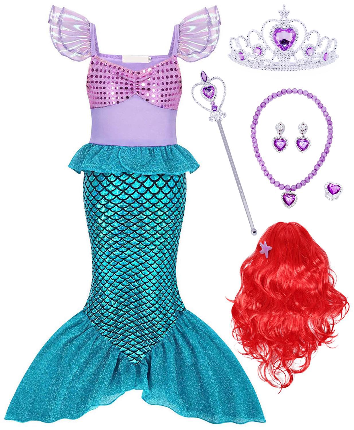 KumSoomliy Girls Pincess Mermaid Costume Dress World Book Day Costume Fancy Party Dressing up Dresses Fairy Tales Childs Outfits Evening Clothes Blue with Accessories and Wig 4-5 Years 120
