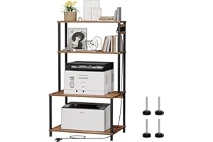 CRESO HOM Printer Stand with Storage, 4 Tier Printer Table with Charging Station, Kitchen Storage Rack, Printer Cart for Home Office, Printer Shelf for Printer Scanner Fax (Rustic Brown)