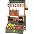 ROBUD Pretend Play Grocery Store with Lights, Supermarket Playset for Kids, Interactive Wooden Play Market Stand, Gift for 3+ Kids Boys Girls (Vintage Green)