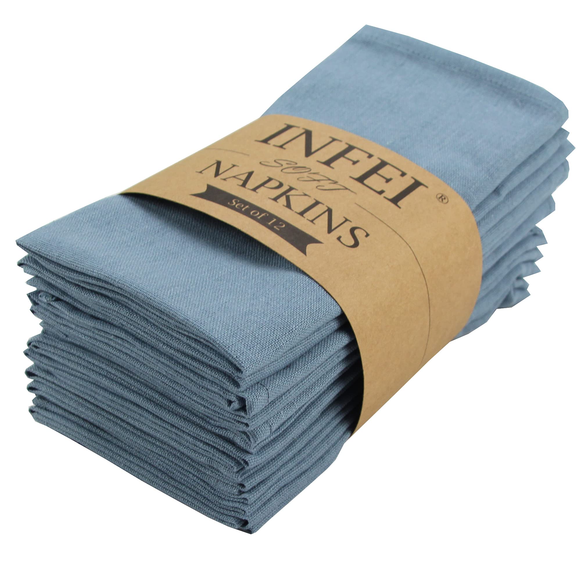 Solid Color Polyester Linen Blended Dinner Cloth Napkins - Set of 12 (40 x 40 cm) - For Events & Home Use (Airy Blue)