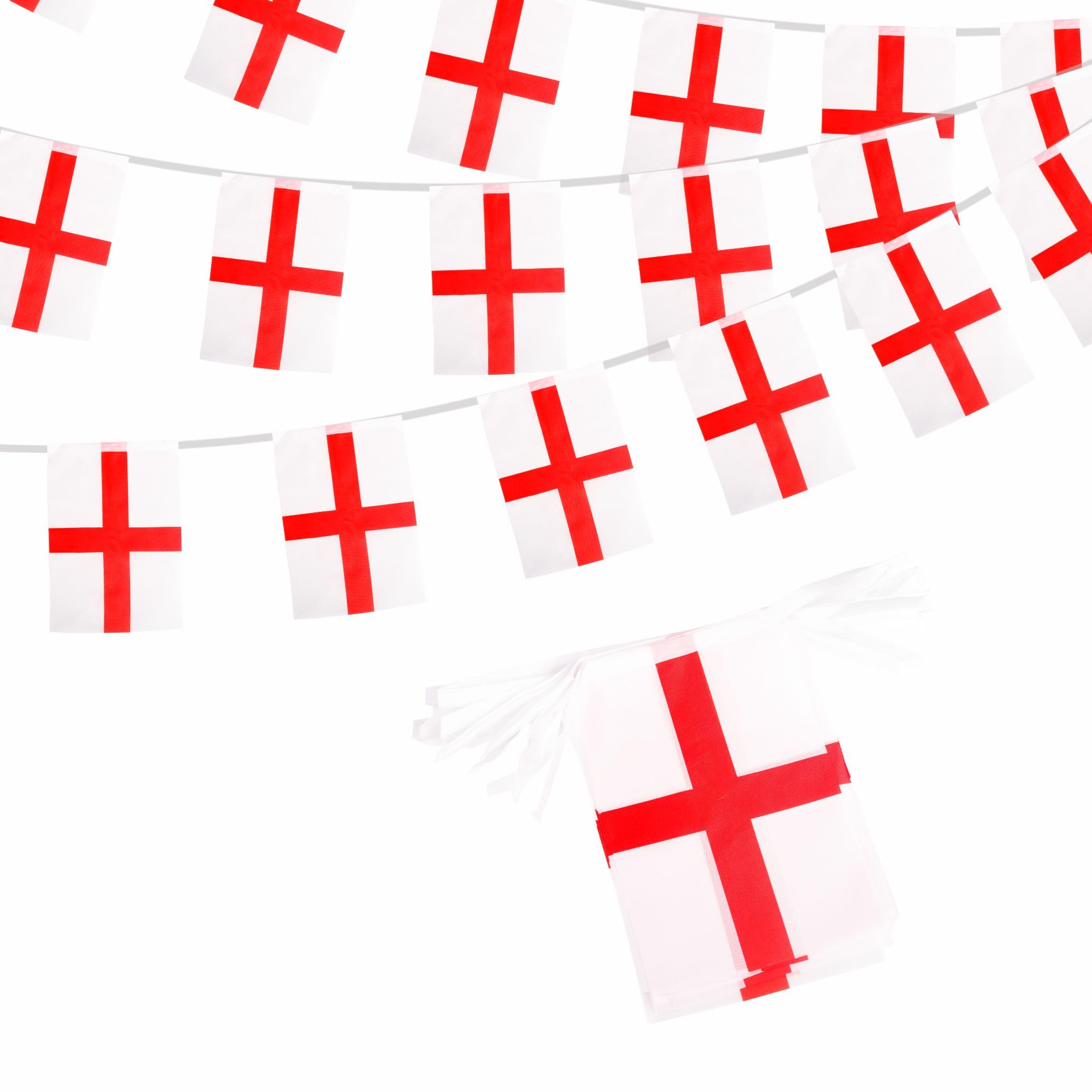 England St Georges Cross Bunting 10m - 30 Flags 14x21cm, Euro Football 2024 Banner Party Decorations for Sports Events Bar Garden Indoor Outdoor