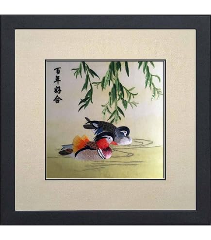 Amazon.com: Silk Art 100% Handmade Love Birds Embroidery Framed