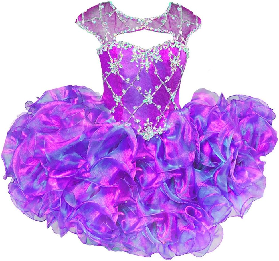 PuTao Baby Girls Sheer Neck Beaded Ruffled Infant Pageant Cupcakes Dresses