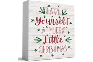 WRSUNT Have Yourself A Merry Little Christmas Wood Sign Christmas Decorations Indoor Farmhouse Christmas Decor Desk Table Block Signs Home Shelf Office Decoration 5 x 5 Inches