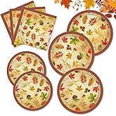 enttgo 80PCS Thanksgiving Paper Plates,Thanksgiving Disposable Plates and Napkins for 20 Guests includes 20 9" Dinner Plates 20 7" Dessert Plates and 40 Napkins in Gold Foil Fall Design