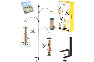 iBorn Shepherds Hooks for Outdoor Clamp On Deck Hook for Bird Feeder 45 Inch Heights Feeder Hangers for Deck Railing Hummingbird Feeders Hanging Tri-Hooks 2024 New (Feeders are Not Included)