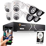 TIGERSECU AHD 720P 960P 960H 8-Channel Security DVR System, 1TB Hard Drive - Four 1.3mp Outdoor Bullet and Four Indoor Dome Cameras, 65ft /50ft Night Vision (White)
