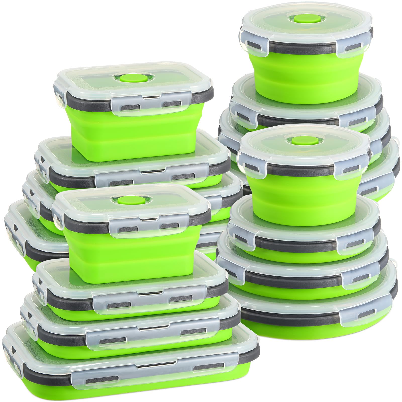 Photo 1 of Dandat 16 Pcs Collapsible Food Storage, Silicone Food Storage Containers with Lids Including 8 Round Bowls, 8 Rectangle Bowls Collapsible Freezer Bowls Sets for Dishwasher (Green)