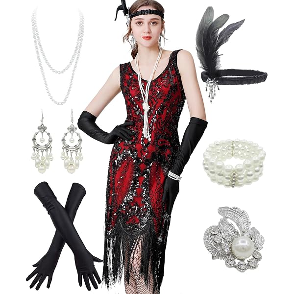 Amazon.com: Womens Vintage Lace Fringed Gatsby 1920s  display picture 1