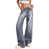 Zeavitt Low Rise Baggy Jeans for Women Y2K Straight Wide Leg Denim Pants Casual Loose Boyfriend Jean Trouser