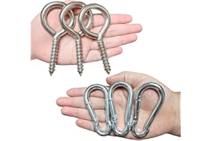 DODHEG 3 Pcs 4 inche Heavy Duty Eye Hooks, Screw Eye Hooks, with 3 Pcs 2.75 inche Snap Eye Link Spring Hooks, Spring Snap Hook, Silver