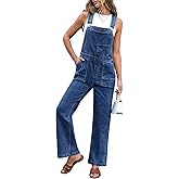 luvamia Jean Overalls for Women Straight Wide Leg Baggy Stretchy Denim Bib Adjustable Strap Casual Jumpsuit Loose Fit