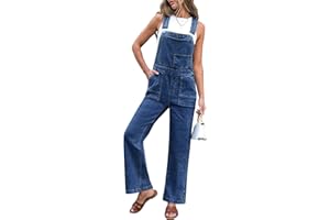 luvamia Jean Overalls for Women Straight Wide Leg Baggy Stretchy Denim Bib Adjustable Strap Casual Jumpsuit Loose Fit