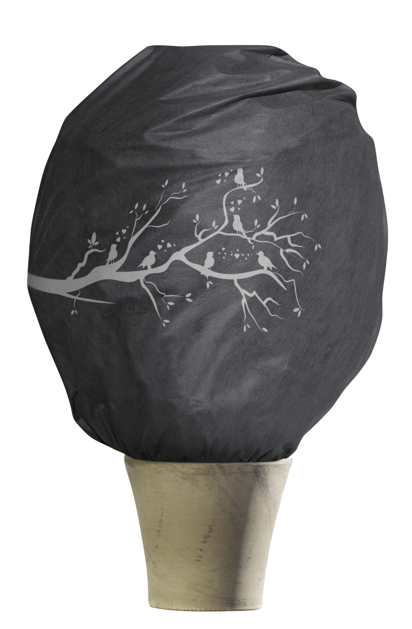 Windhager Protect XL Winter Decorative Fleece Cover, Cold & Frost Protection, Garden Fleece, Bird Motif, Size 1.1 x 1.1 m, Anthracite