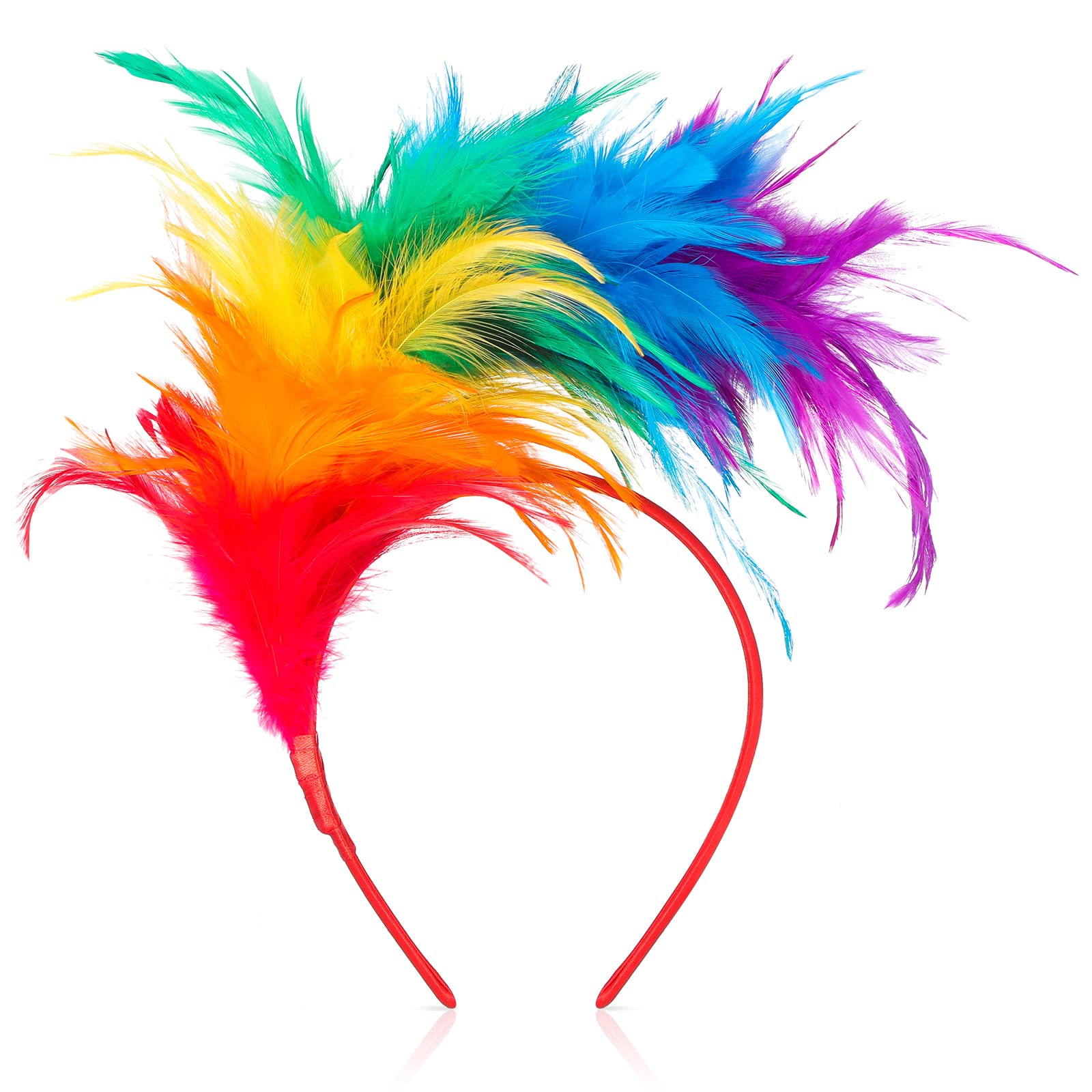Dilunave Colorful Feather Headband Fascinator Cosplay Hair Bands Carnival Party Headdress Rainbow Headband Feather Headdress Costume for Easter Day, Wedding, Halloween Party(Rainbow)