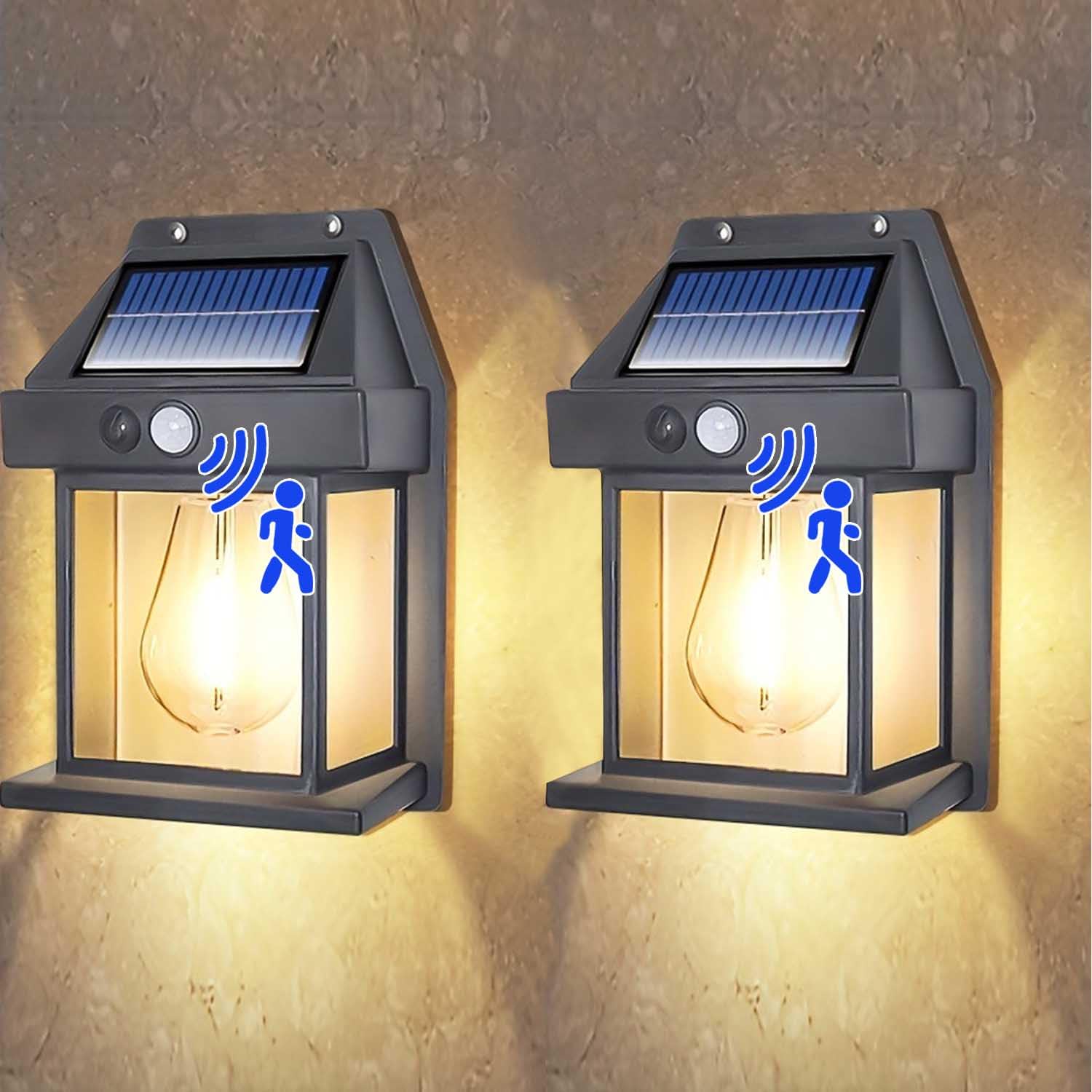 Leehui 2 Pack Solar Wall Lights Outdoor Garden, Solar Vintage Wall Lanterns Motion Sensor, IP65 Waterproof Security Lights Outside PIR Motion for Front Porch Balcony Patio Garage Fence Yard — image 1