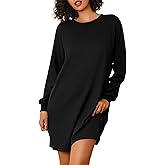 Ekouaer Nightgowns for Women Long Sleeve Sleep Shirts Waffle Knit Nightshirts Soft Sleep Dress Oversized Sleepwear