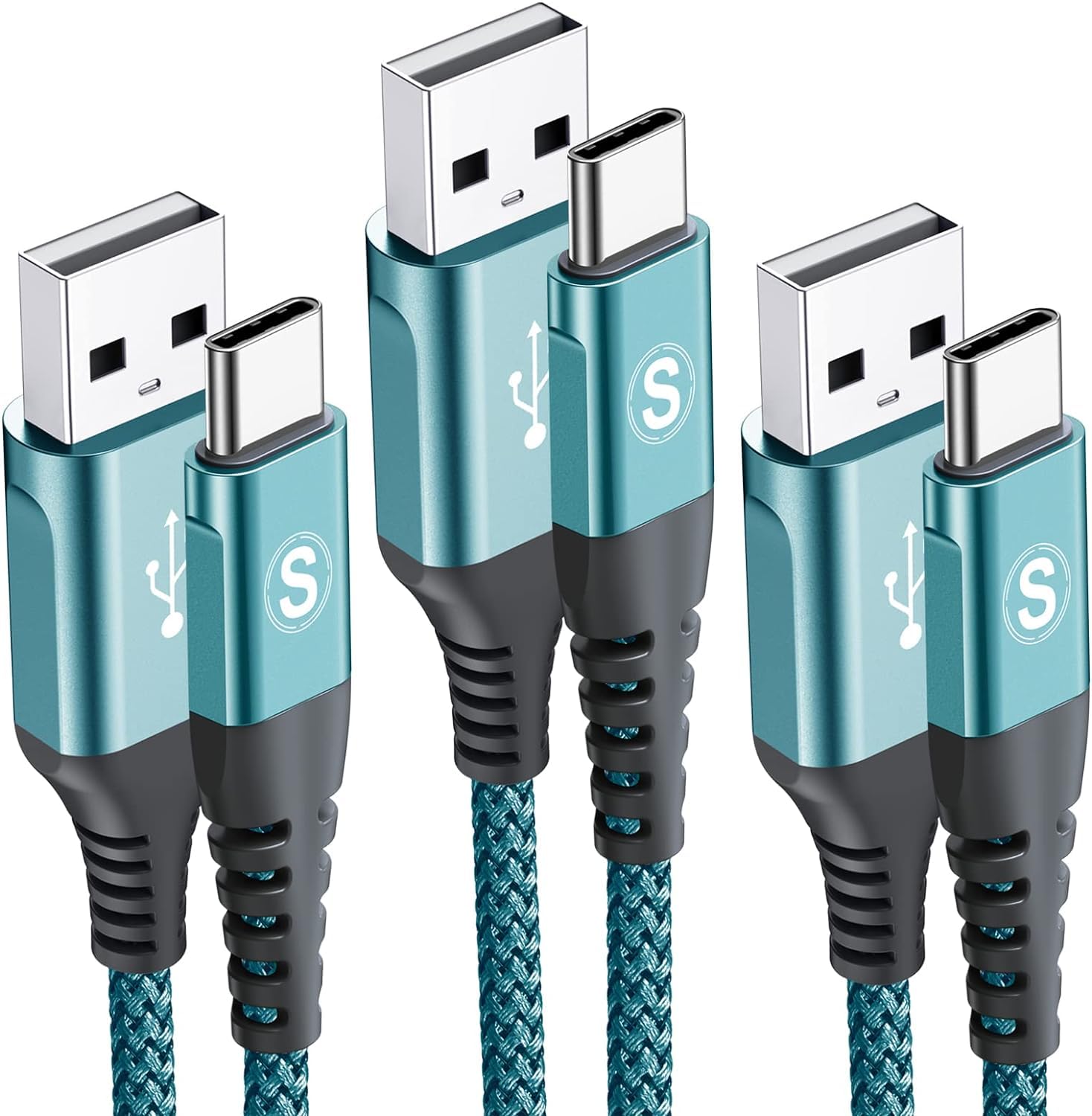 Photo 1 of USB C Cable 3.1A Fast Charging [3Pack,10ft+6.6ft+3.3ft], sweguard USB-A to USB-C Charger Nylon Braided Cord for Samsung Galaxy S21 S20 S10 S9 S8 Plus/FE Note 20 10 9 8 7, A71 A51 A32,LG,Moto,PS5-Green