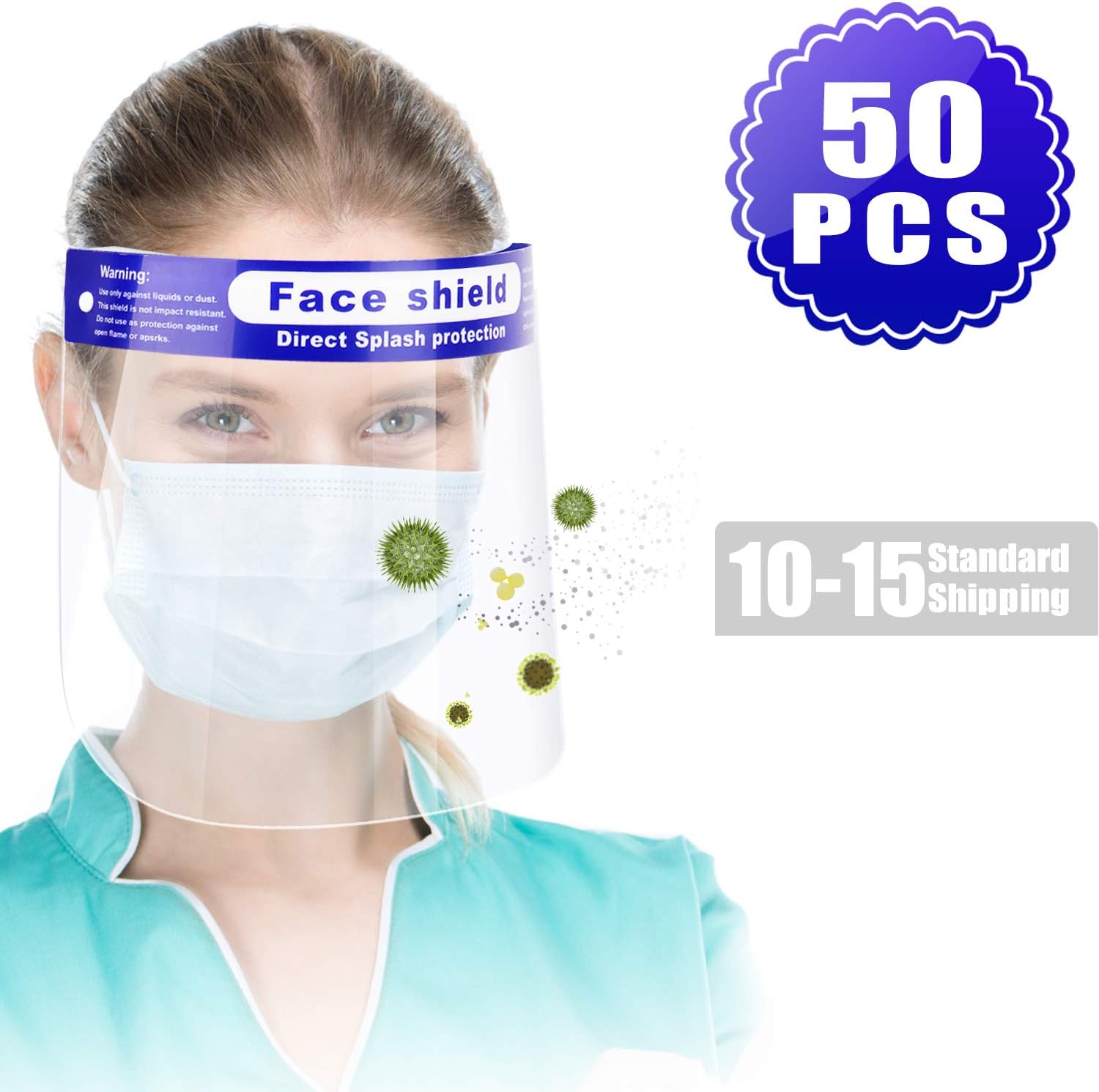 KORKUAN Reusable Face Shield 50PCS - Plastic Face Shield Anti-Saliva Windproof Dustproof Safety Face Shield Full Face Shield