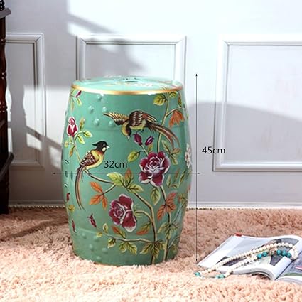 Shoe Stool Luyiasi Handbemalte Blumen Und Vogel Chinesische Hocker Keramik Drum Hocker Dressing Banke Runde Hugel Hocker 32x45cm Farbe Grun Amazon De Kuche Haushalt