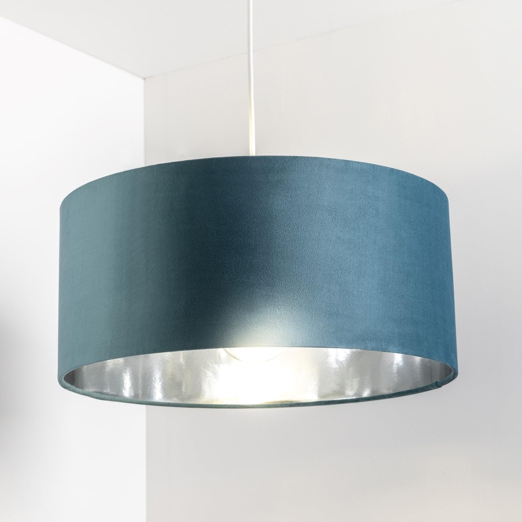 CGC Lighting Modern Large Velvet Fabric Lamp Shade 45cm Diameter 20cm Height with Reflective Inner Drum Pendant Table Lamp Bedroom Dining Room Lounge (Teal)