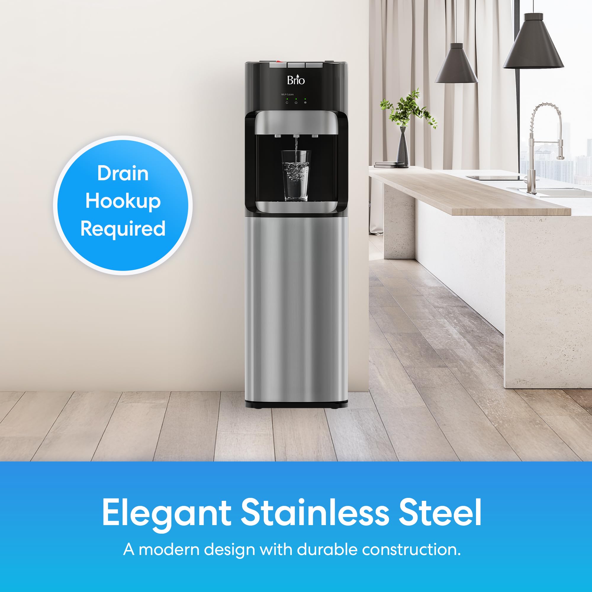 Brio Commercial Grade Bottleless Ultra Safe Reverse Osmosis Drinking Water Filter Water Cooler Dispenser-3 Temperature Settings Hot, Cold & Room Water - UL Approved – Point of Use